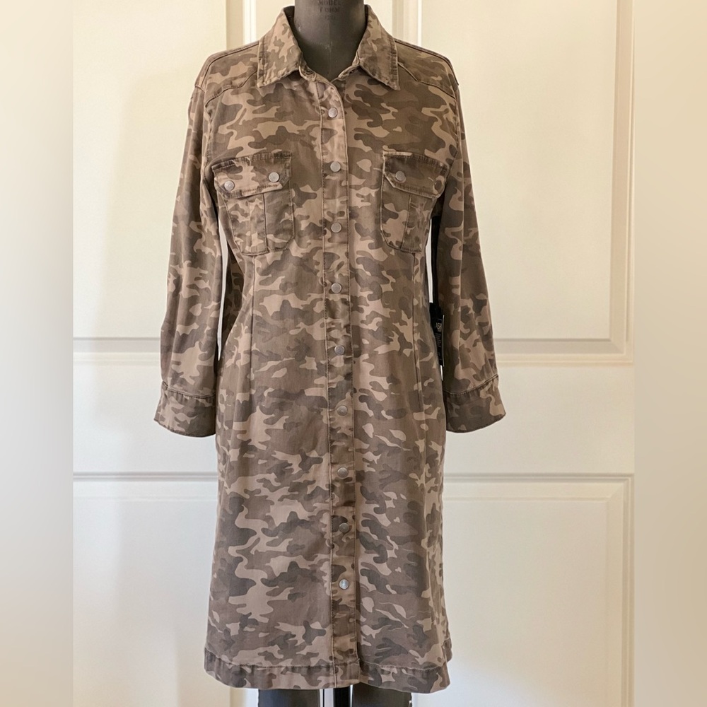 Tru Luxe Jeans Camo Utility Shirt Dress Snap Front NWT Size M